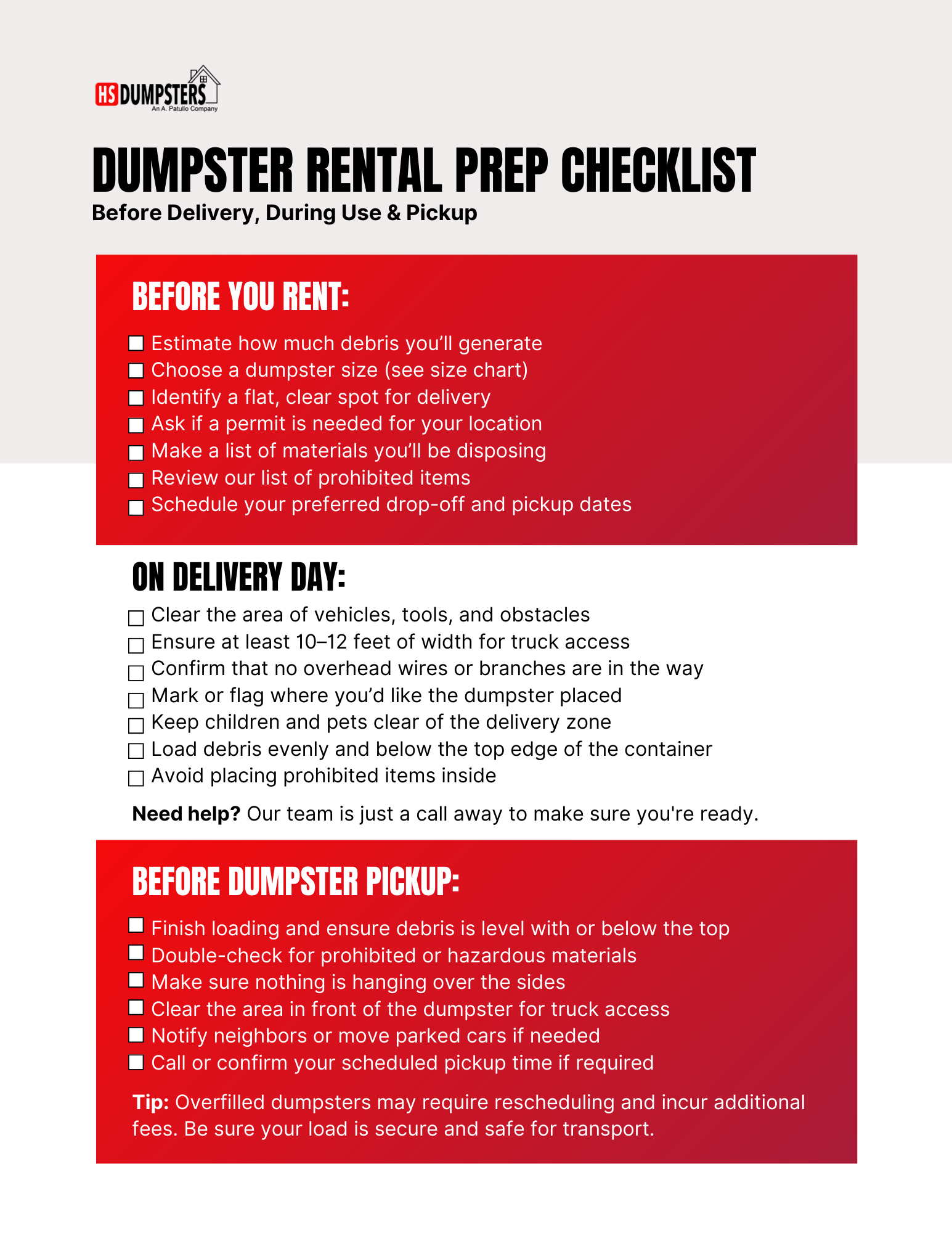 Dumpster Rental Preparation Checklist New Jersey